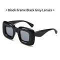 Y2K square chunky sunglasses in gloss black frame with dark grey tinted lenses - Black Frame Black Grey Lens