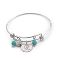 Pulsera ajustable del día de la madre con cuentas turquesas y colgante corazón dorado - Color Acero (KB100706-Z)