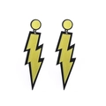 Fashionable acrylic lightning bolt earrings in yellow glitter finish for women - Yellow