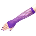 Purple long fishnet fingerless gloves with high elastic mesh texture for party style - With Card Pack / Purple