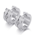 Frosted 18K gold 7mm hollow hoop earrings with sparkling central zircon stone - Silver
