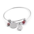 Silbernes Armband mit roten Marmorperlen und rundem I love you Gravur-Anhänger - Silber