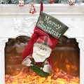 Festive red and green Santa Claus Christmas stocking with Merry Christmas text embroidery - Santa Claus