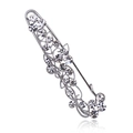 Elegant silver flower safety pin brooch with sparkling crystal rhinestones for coats - Silver Flower Vine Pin (JBSW55)