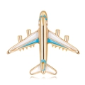 Broche avion en émail doré avec des détails d'ailes blancs et bleus élégants - Or+Blanc+Bleu(C504-B)