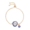 Pulsera ajustable de ojo turco dorado con dijes de cristal azul y detalles de pedrería - Mal de Ojo Azul Oscuro (10076) / Dorado Azul profundo