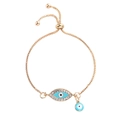 Pulsera ajustable de ojo turco dorado con esmalte azul y diamantes de imitación brillantes - Mal de Ojo Azul Claro (10077) / Dorado Azul claro
