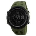 Digital sport watch with army green silicone strap and matte black frame showing time - Army Green