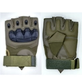 Tactical half-finger sports gloves in olive green with protective hard shell knuckles - M / Soft Shell Leather Green