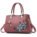Pink faux leather handbag with bee and blue flower embroidery and gold hardware - Style A Single Bee Rubber Pink