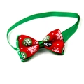 Christmas dog bowtie with red green ribbon and white snowflake pattern for pets - 1*(20-36)CM / Red Snowflake Green Ribbon (VN098-8)
