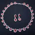 Set gioielli da sposa con collana e orecchini in zircone rosso per serate di gala - Rosso