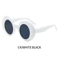 Retro oval sunglasses in white frame with dark gray lenses, model C4 for men and women - White Frame Dark Grey Lens