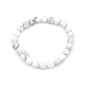 Detailed view of white marble beads bracelet featuring silver heart and paw print charms - White Marble Pattern/Silver Accessories
