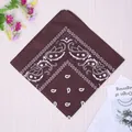 Classic dark brown paisley bandana in cotton fabric with intricate white floral patterns - Coffee