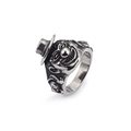 Anillo de payaso vintage en acero de titanio plateado con detalles de sonrisa retro - US 7 / Color Acero