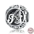 S925 sterling silver hollow charm bead featuring letter A with white cubic zirconia - Letter A Charm (SCC738-A)