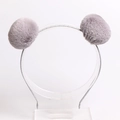 Diadema linda con pompones de piel gris y alambre de plata para niñas y niños - Diadema De Bola De Pelo De Conejo Gris / Gris