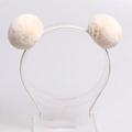 Diadema con pompones de piel sintética beige y doble bola suave para niñas - Diadema De Bola De Pelo Amarillo Claro / Beige