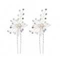 Forcine da sposa argentate con perle fatte a mano, strass e dettagli in foglia bianca - Forcina Singola / Argento