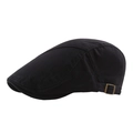 Classic black cotton washed flat cap with vintage bronze metal buckle adjustment - Adjustable / Black