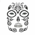 Detail of Day of the Dead black and white skull face tattoo sticker with swirl patterns - 06 Facial Makeup