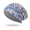 Gorro de punto con estampado de periódico vintage y forro interior gris cálido - Talla única / Azul