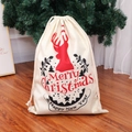 Large linen drawstring Christmas gift bag with red reindeer and festive holiday text - Type C Printed Linen Bag (Red Reindeer/Christmas Wishes)