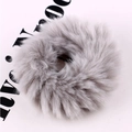 Furry plush scrunchie in soft grey color with faux rabbit fur texture for women - Gray