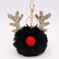 Dettaglio portachiavi renna di peluche con pompon nero, naso rosso e corna dorate lucide - Nero