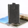 Elegant black rhinestone phone bag with silver chain strap for evening events - Black