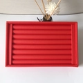 Red PU leather jewelry tray for rings with multi-slot display and soft velvet texture - Small Red PU Leather Slot Tray - No Lid