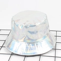 Sombrero de pescador holográfico 3D láser con efecto arcoíris sobre rejilla negra - M (56-58cm) / Plata Holográfica/Beige (Doble cara)