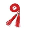 Slim red braided PU leather waist belt for women with elegant long tassel and bronze buckle - Style WP85 / Red