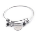 Bracciale MOM love you d'argento con perline nere e ciondolo a fiore in acciaio inox - Colore Acciaio (KB100705-Z)