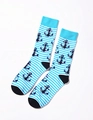 Detail of nautical mid-calf socks with blue anchor pattern and reinforced heel and toe - A284-Blue White Striped Anchor