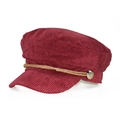 Gorra baker boy de pana burdeos con trenza dorada y detalle de botón metálico retro - Burdeos