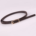 Dark brown slim PU leather belt with a polished gold pin buckle for women's dresses - Coffee