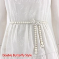 Elegant pearl waist chain with double silver butterfly charms and tassel for women's dress - Double Butterfly Style