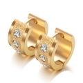 Elegance 18K gold plated 7mm frosted hoop earrings with inlaid sparkling crystals - Gold
