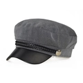Casquette de marin femme gris foncé avec visière en cuir noir et boutons dorés - M (56-58cm) / Coton/Cuir PU / Gris Coton