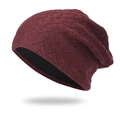 Bonnet en tricot bordeaux respirant avec motif en losange et doublure noire douce - Taille unique / Bordeaux