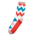 Bunte Socken mit Zickzack-Geometriemuster in leuchtendem Rot, Blau und Rosa Gestrick - Einheitsgröße / Welle