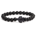 Detailed view of matte black beaded bracelet featuring a unique sea turtle centerpiece - Matte Black