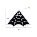 Macro shot of spider web enamel pin showing dimensions 1.8cm by 2.6cm and black white finish - Spider Web