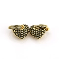 Elegant gold-plated heart earrings with black micro-pave cubic zirconia crystals - Heart / Gold Real Gold Plated Black Zircon