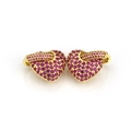 Gold-plated hoop earrings with heart-shaped pendants and pink zircon pavé setting - Heart / Gold Real Gold Plated Red Zircon