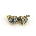 Elegant gold-plated heart hoop earrings with vibrant blue cubic zirconia pave setting - Heart / Gold Real Gold Plated Blue Zircon