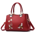 Elegante borsa a mano in pelle PU rossa con ricami floreali e tracolla rimovibile - Stile C Ape Doppia Rosso Vino