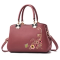 Borsa da donna in pelle rosso scuro con ricamo floreale elegante e dettagli dorati - Stile B Ricamo Rosso Gomma